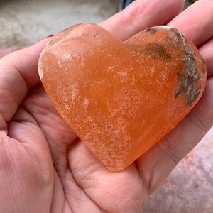 Peach selenite heart crystal